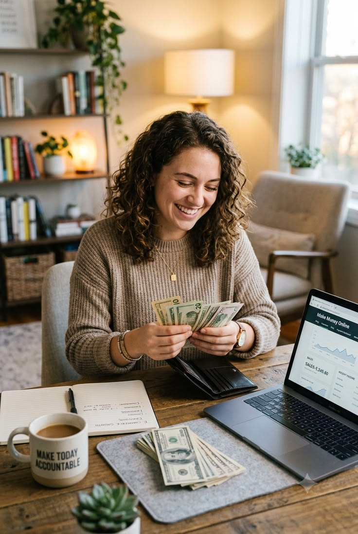 Mujer organizando su dinero con el kit financiero