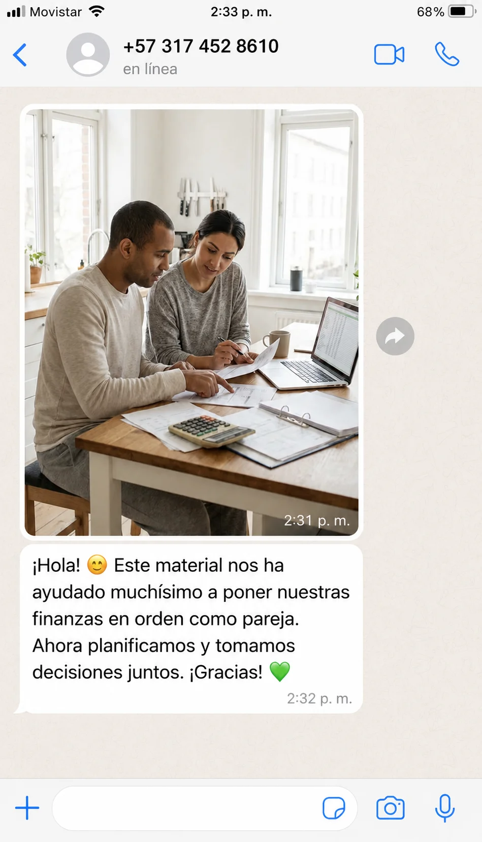 Mensaje de una pareja que ordenó sus finanzas y ahora planifica en conjunto